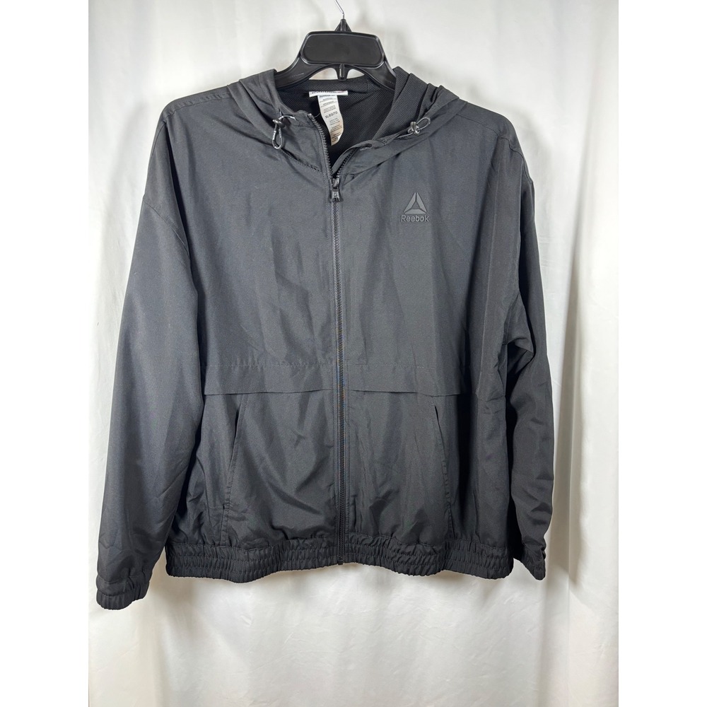 Reebok Mens Black Hooded Windbreaker Full Zip Mesh Lined Jacket XL REW251JK16